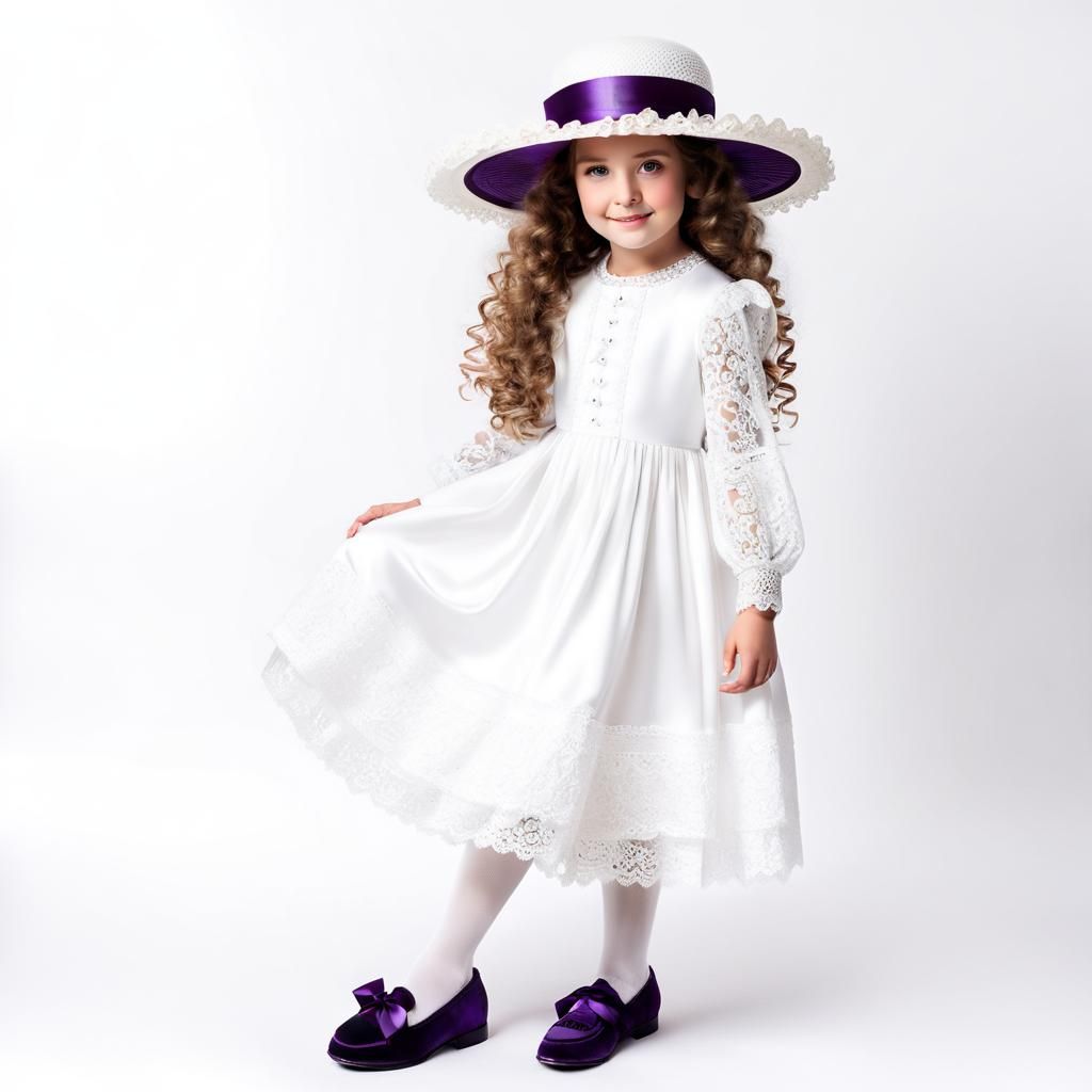 Girl in White Lace Dress and Hat Portrait