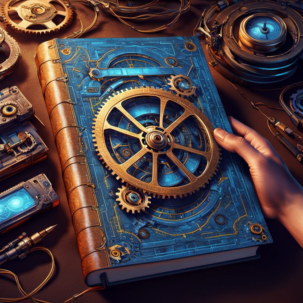 Time Machine Blueprint Illustration in Sci-Fi Style