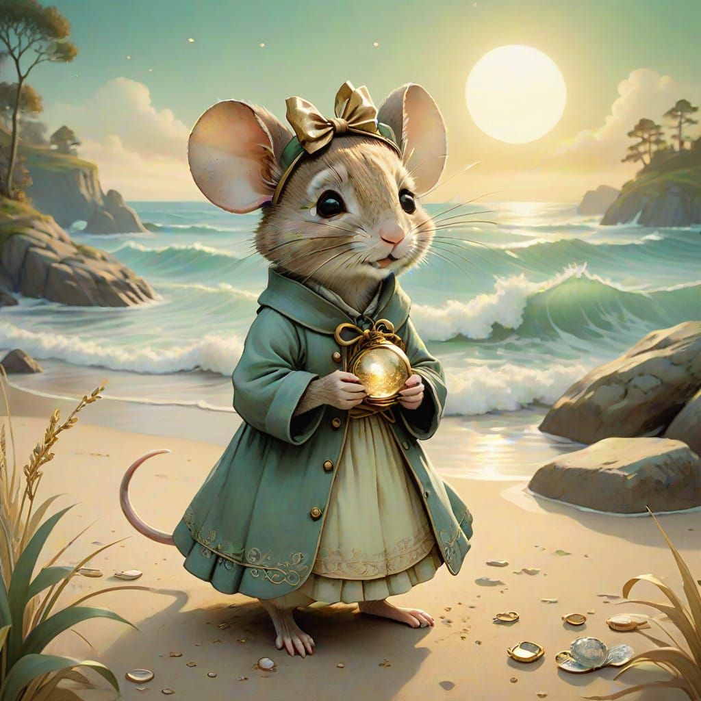 Whimsical Mouse Seeks Treasure on Sunny Beach