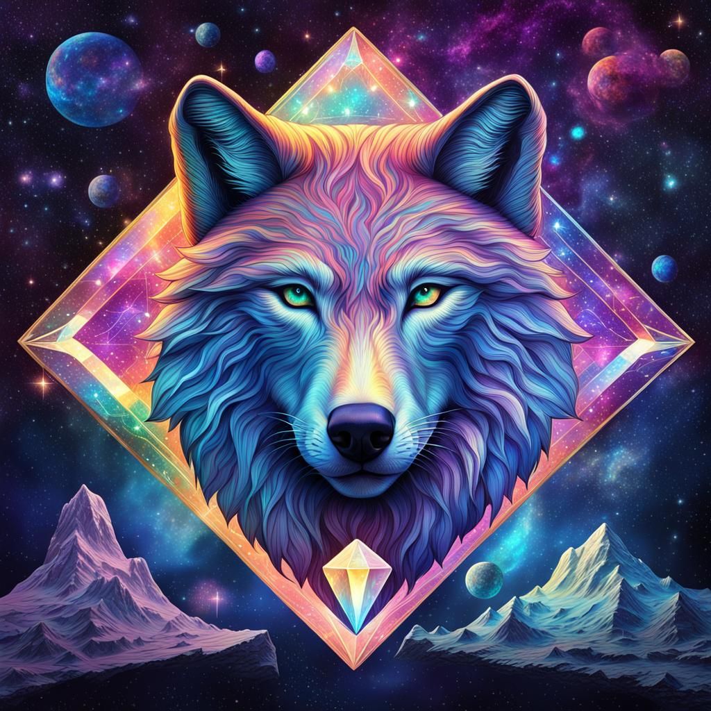Diamond Wolf: Holographic Cosmic Illustration