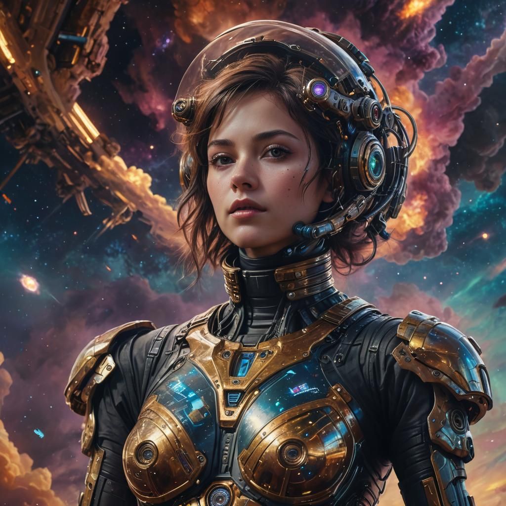 Surreal Cyberpunk Woman in Dreamlike Galaxy