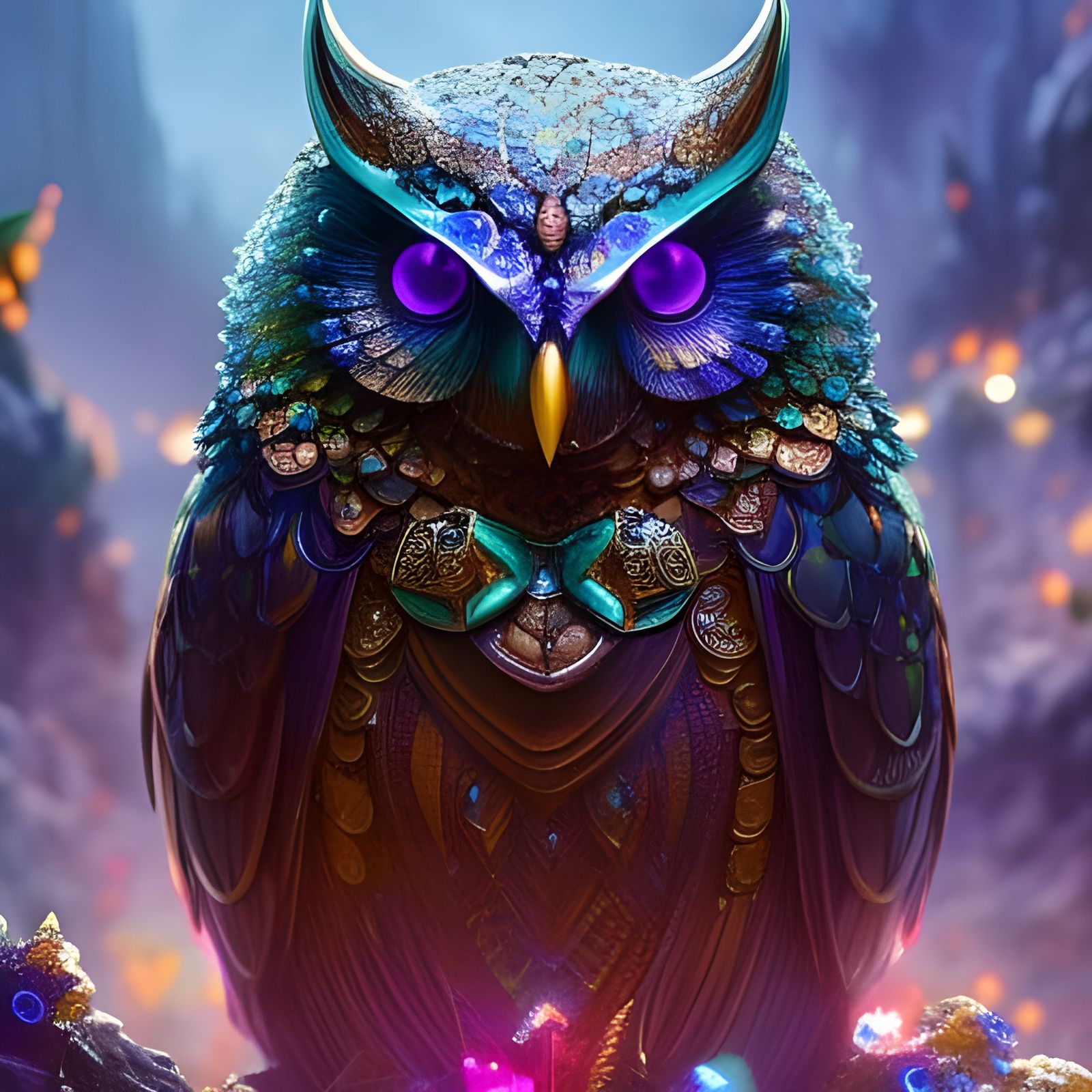 Moonstone Crystal Owl in Fantasy Art Style