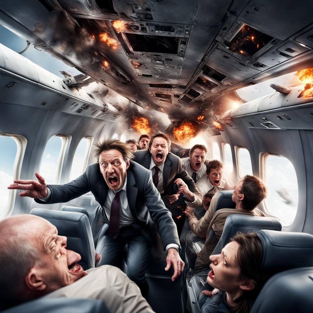 Exploding Plane: Terrified Passengers in Hyperrealistic Deta...