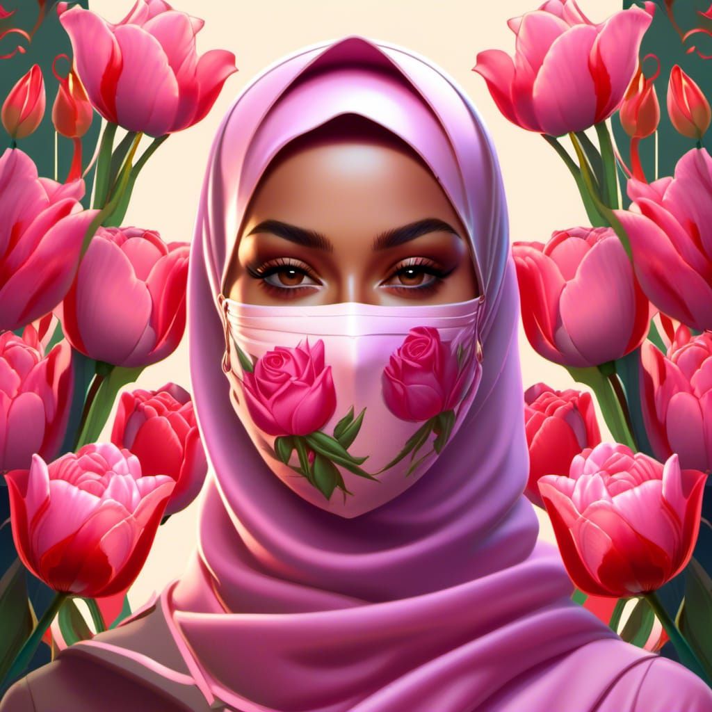 European Woman in Hijab and Mask: Hyperdetailed Portrait