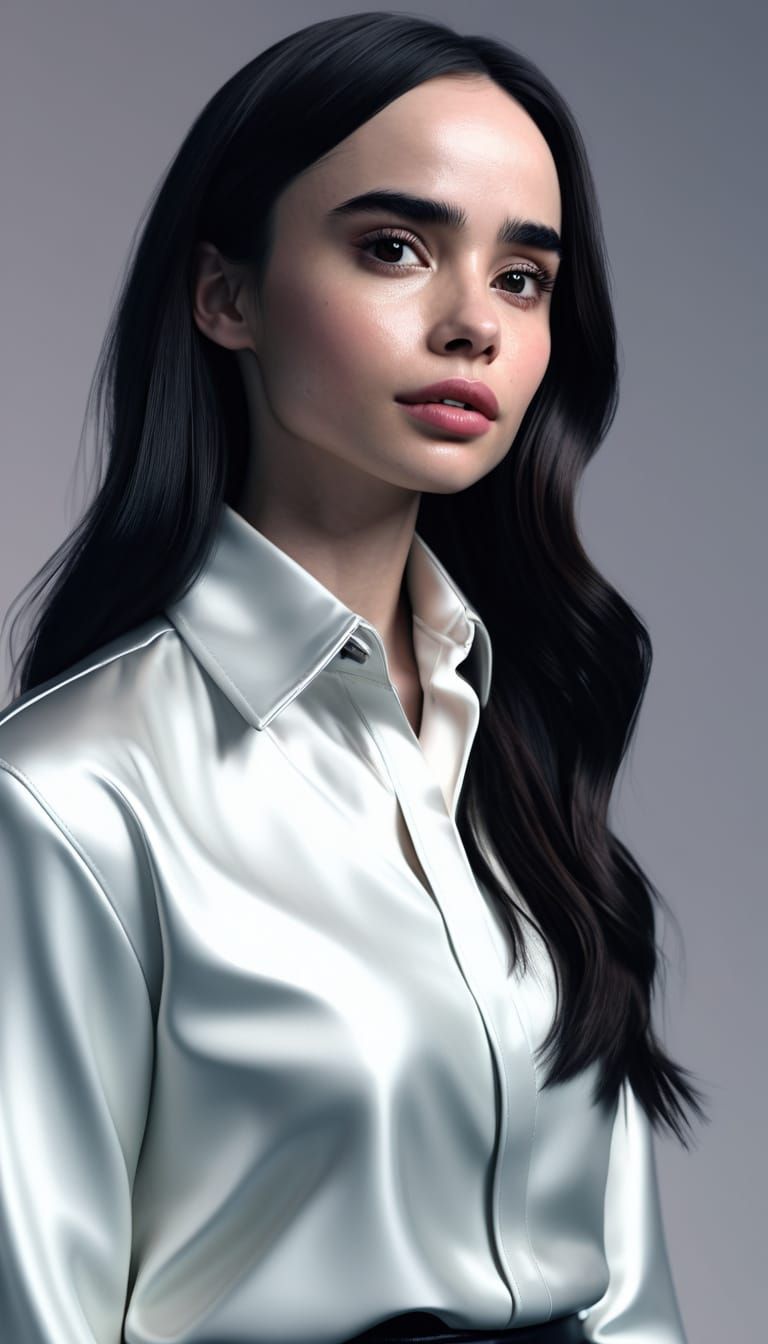 Glamorous Portrait in Satin and Leather, as Digital Art