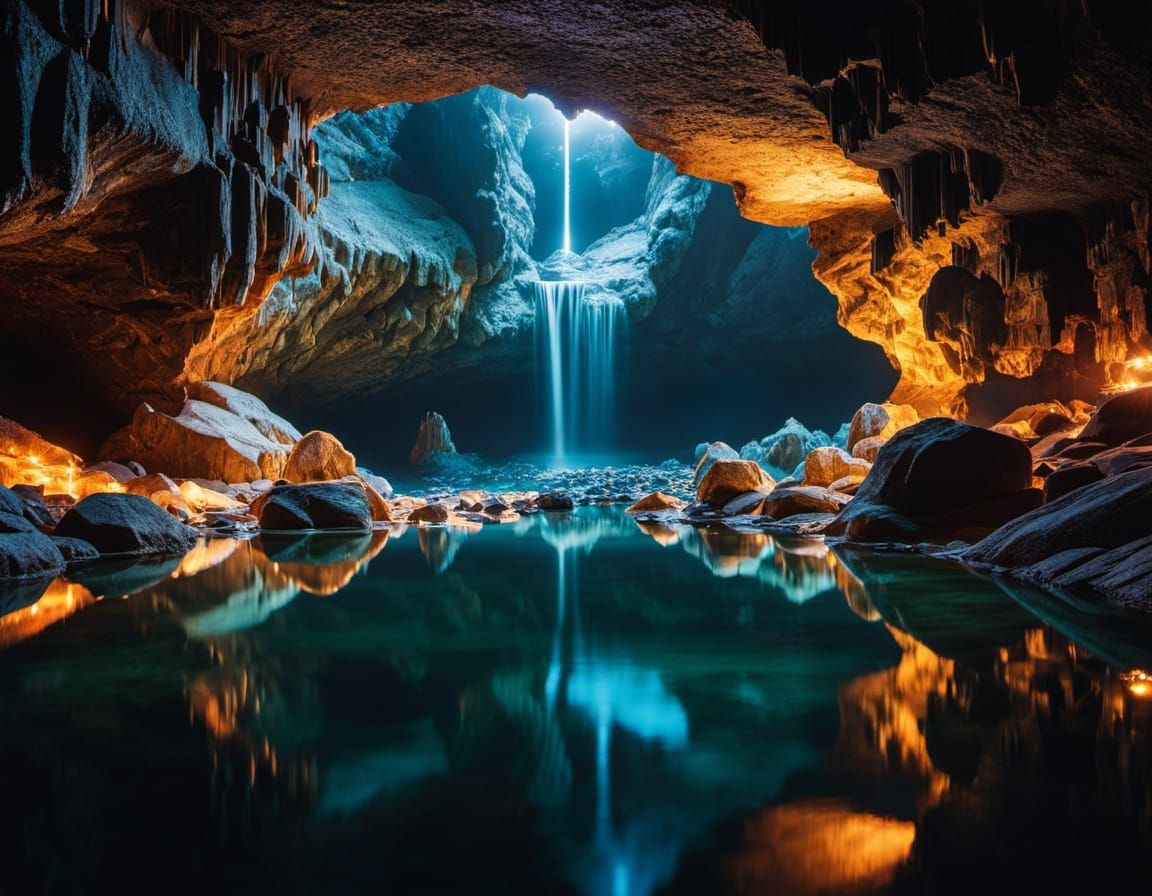 Crystal Cave Reflecting Pool in Golden Hour Light