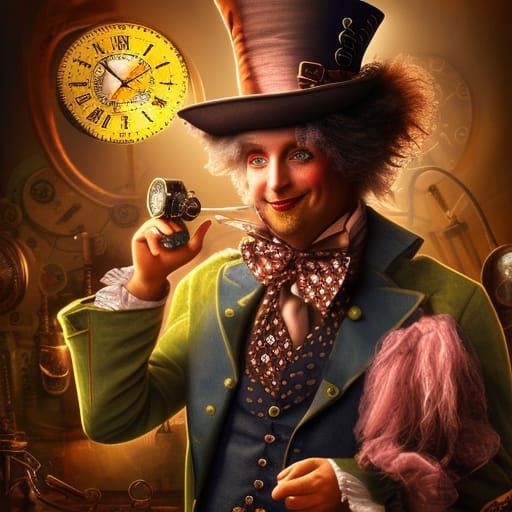 Steampunk Mad Hatter Oil Painting in Vivid Color