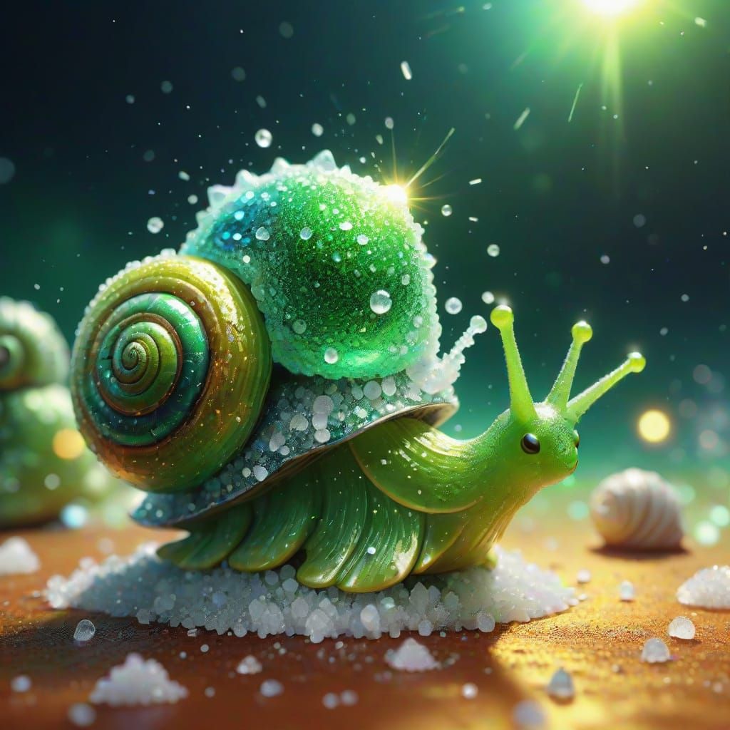 Tiny Salt Person with Iridescent Snail in Vibrant Digital Ar...