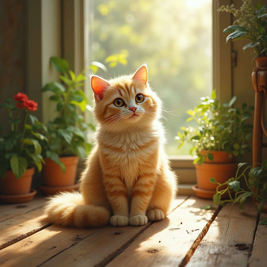 Whimsical Feline in Earthy Paradise