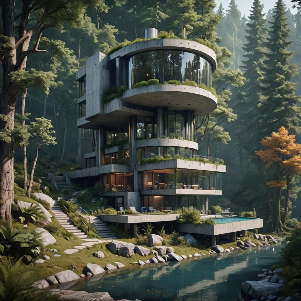 Post-Modern Vacation House in Forest, 8K