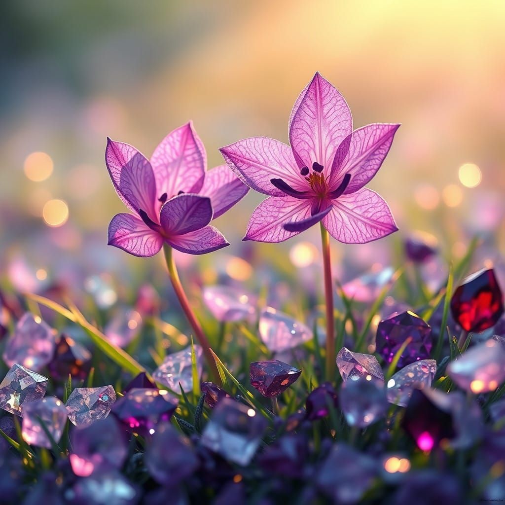 Ethereal Amethyst Blooms in Vibrant Gemstone Meadow