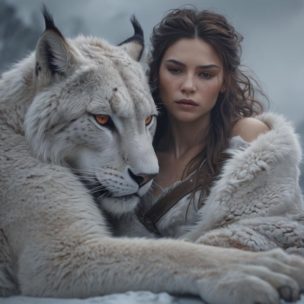 Breathtaking Barbarian Warrior Maiden and Her Majestic White...