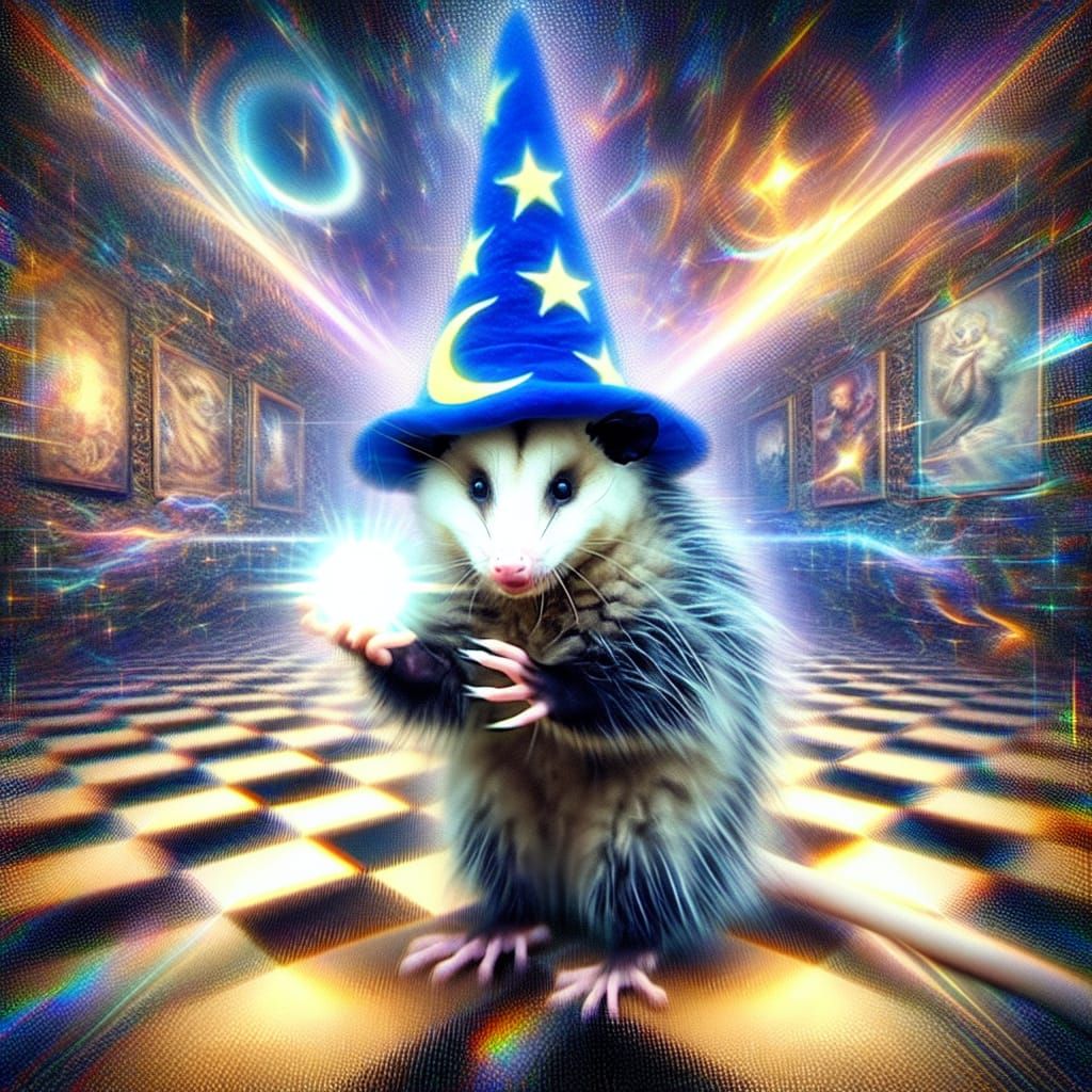 Opossum Wizard With Orb in Dark Fantasy Style