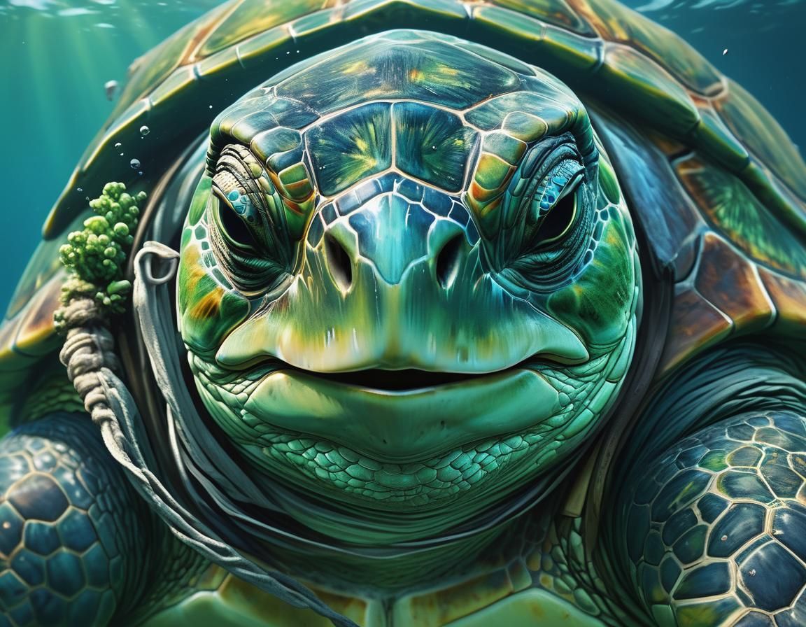 Underwater Adventure Turtle Portrait in 8k Resolution
