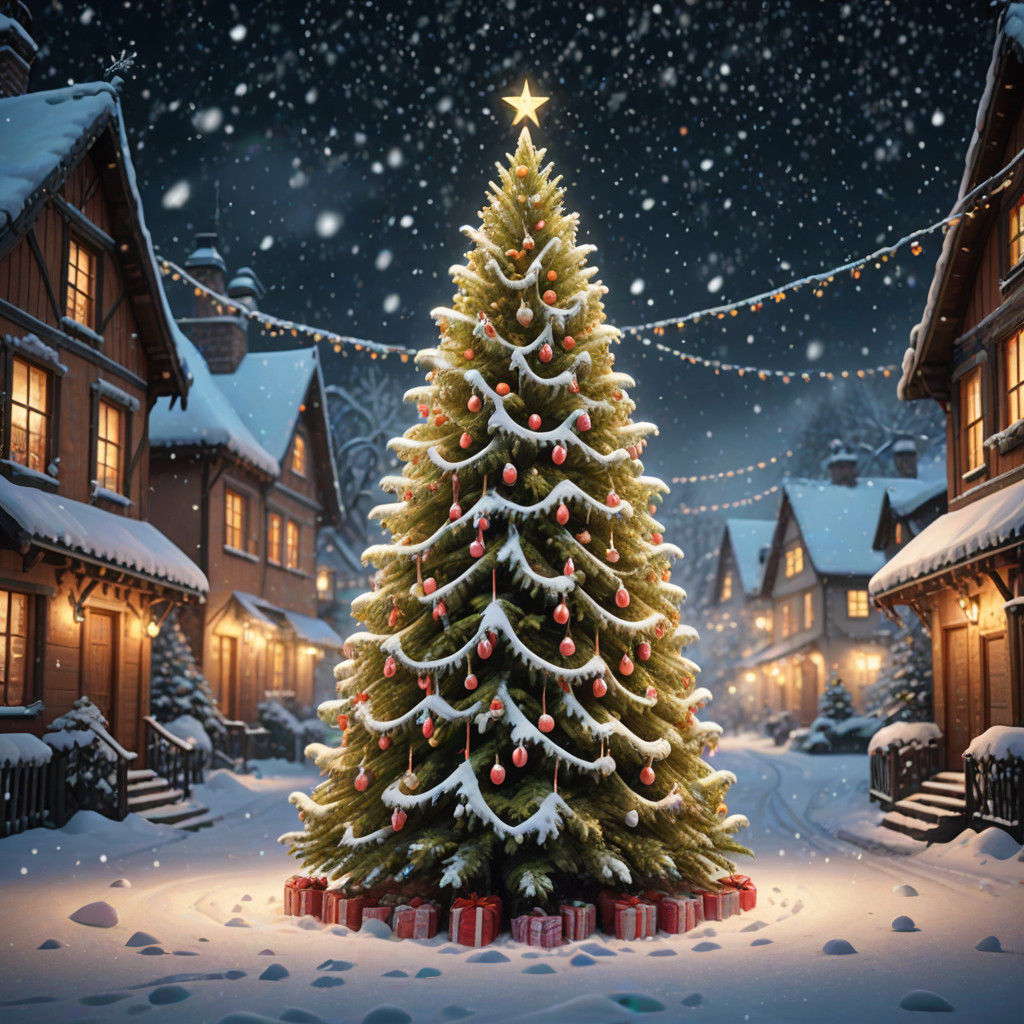 Winter Wonderland Christmas Tree in Vibrant Oil Painting Sty...