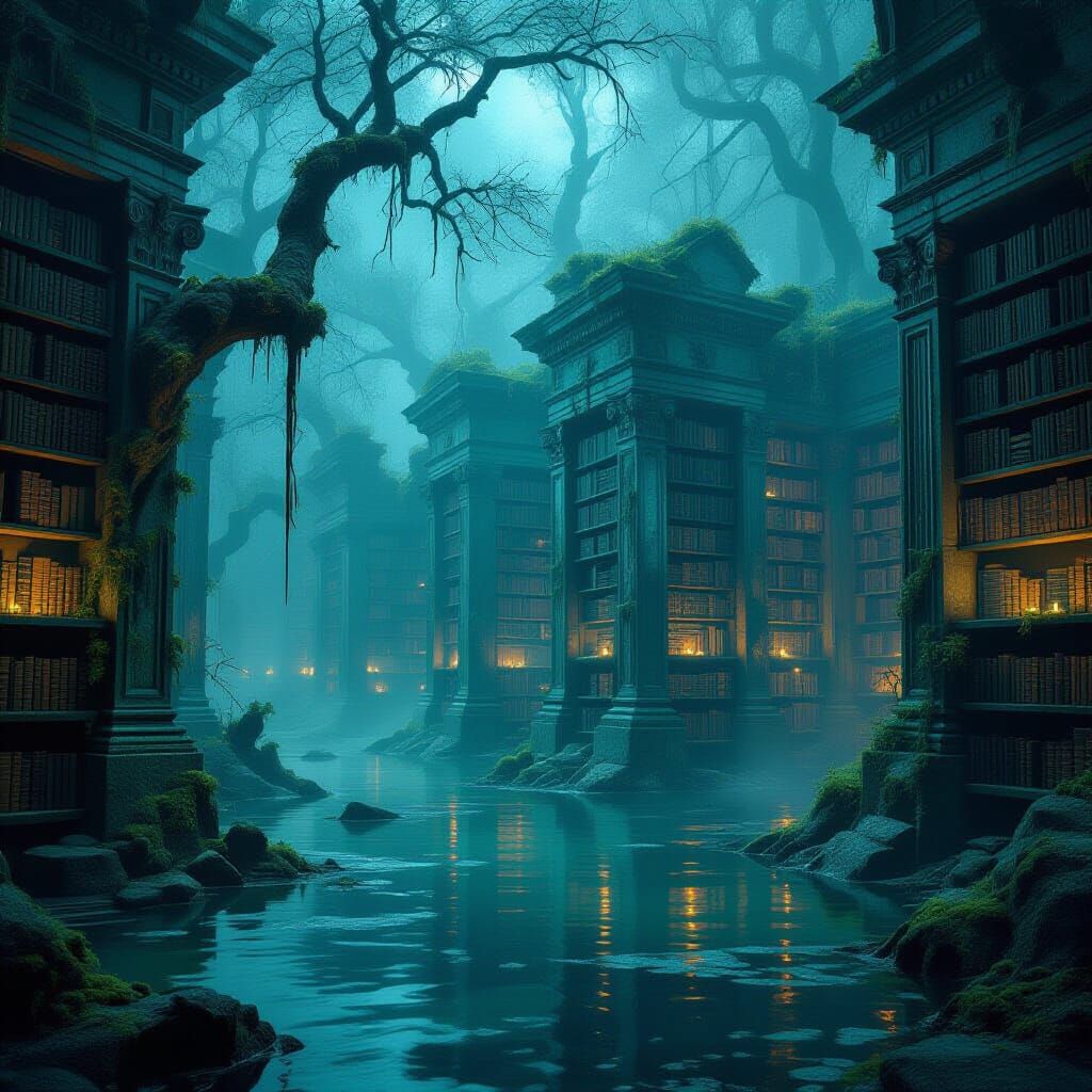 Ancient Swamp Library in Ethereal Glow