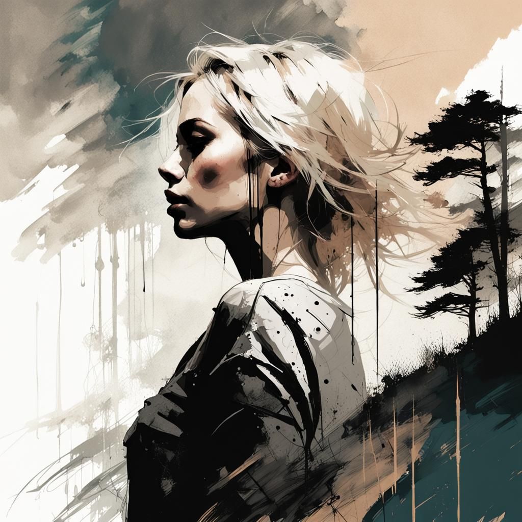 Blonde Woman at Cliffside House in Russ Mills Style