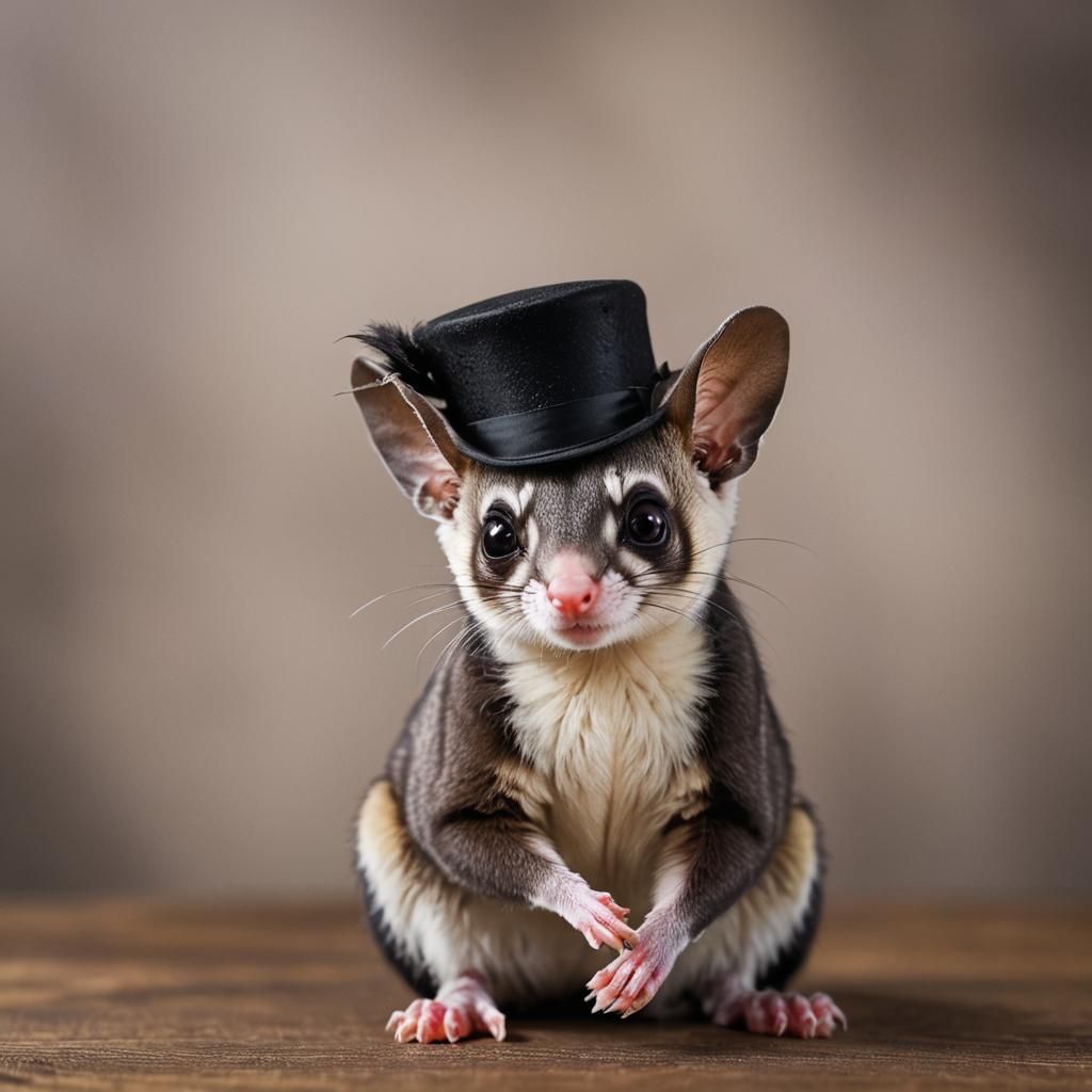 Sugar Glider in Top Hat: Macro Studio Photography