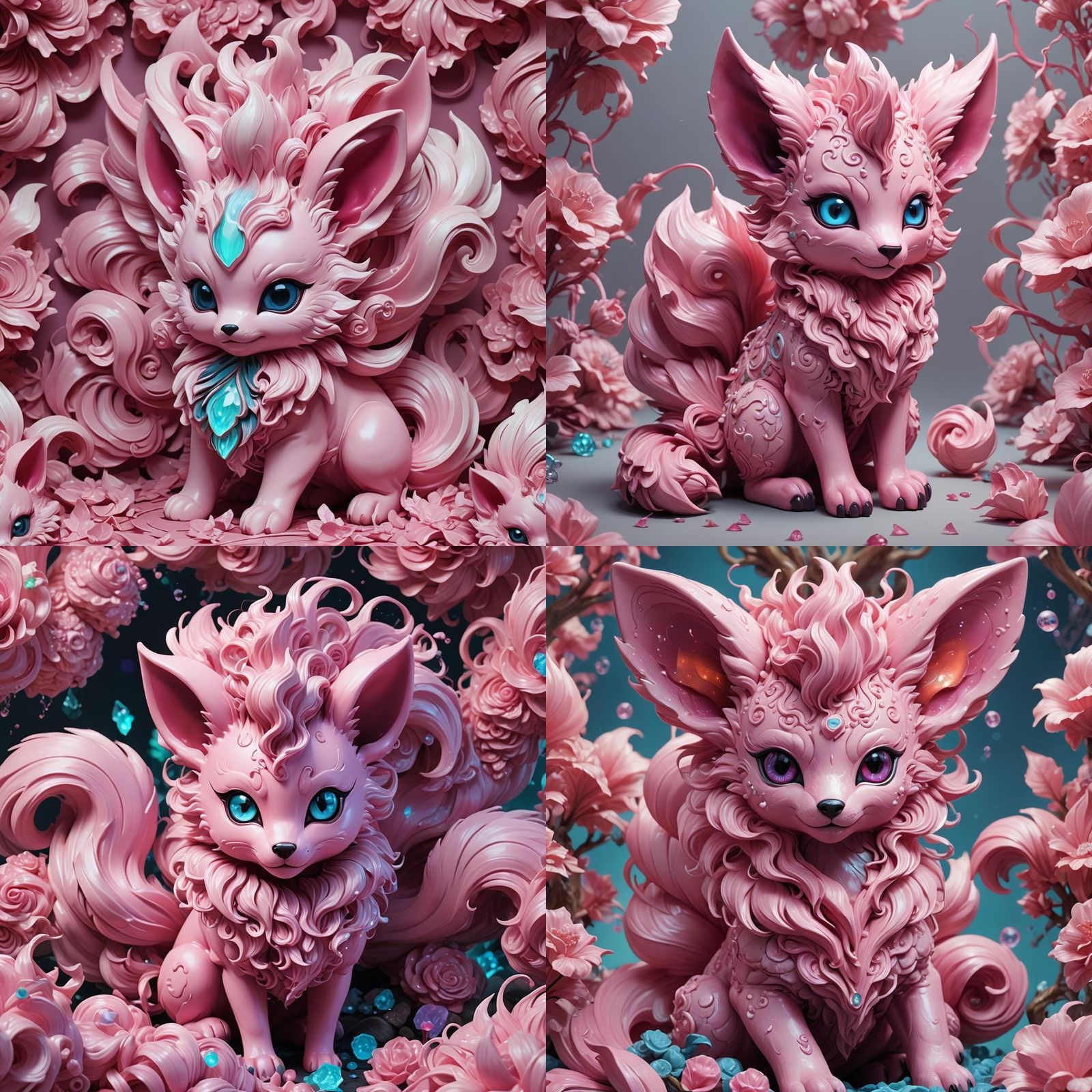 Bioluminescent Demonic Vulpix Plushie in Porcelain Pink