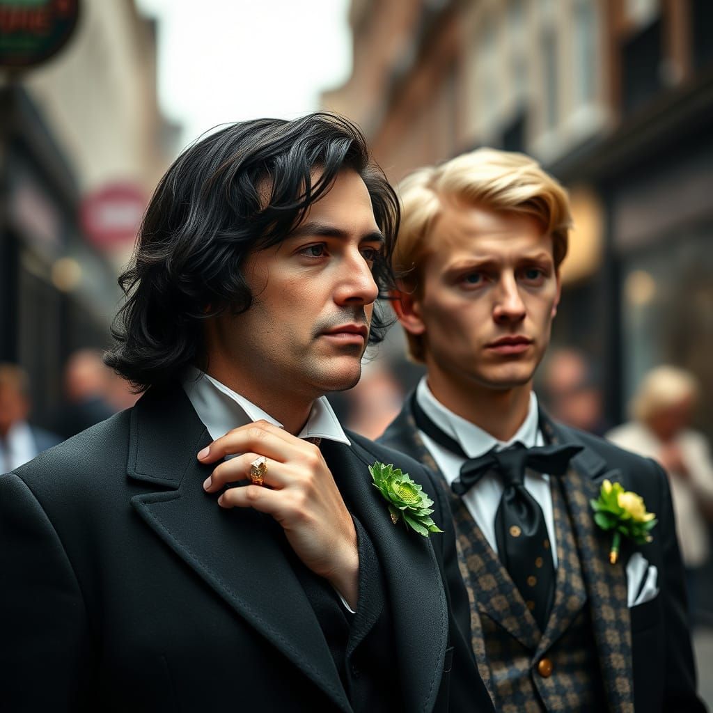 Elegant Men Walking in London Street, Photo Portrait