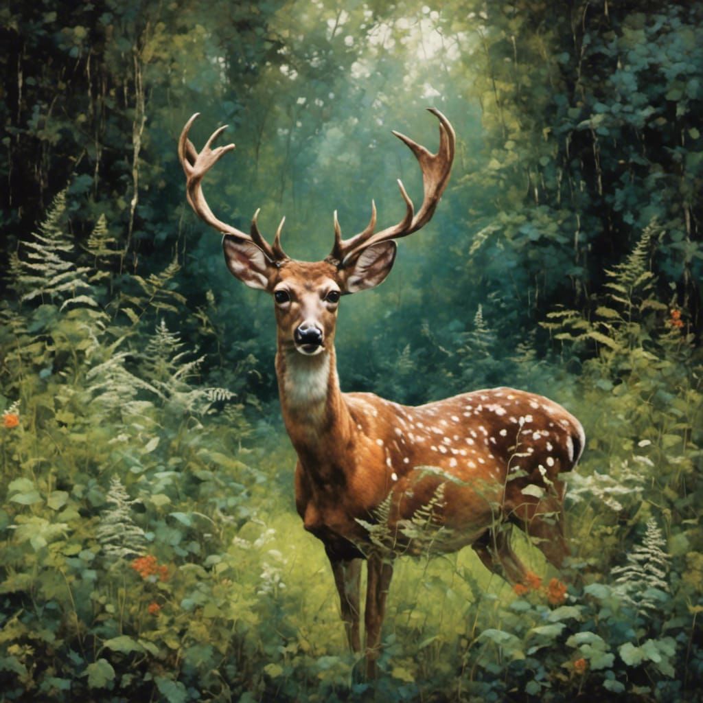 Deer in Sunlit Glade with Desolation Aesthetic