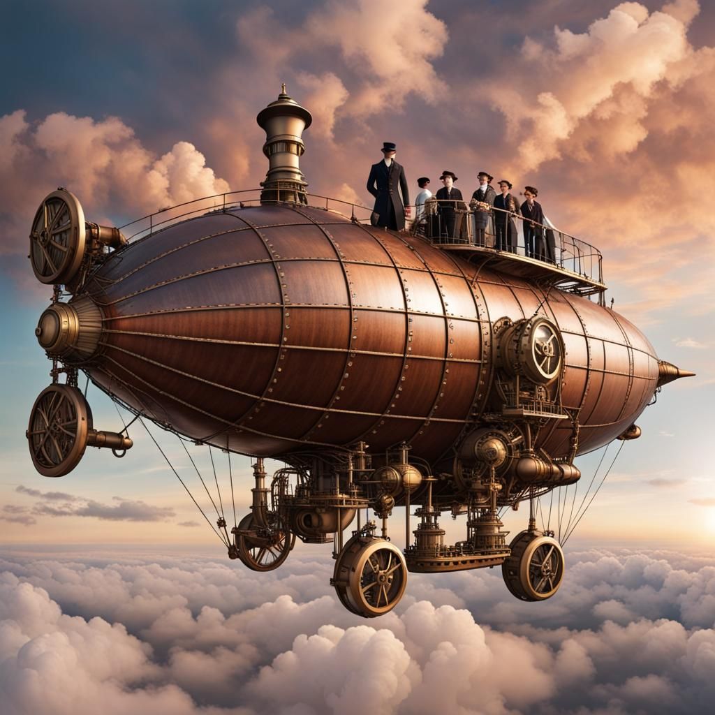 Steampunk Airship Over Horizon: Digital Rendering