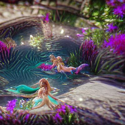 Mermaids in a Magical Garden Pool