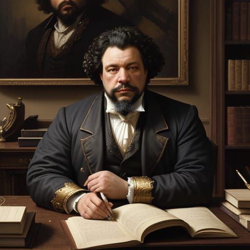 Dignified 19th-Century Author in Warm Golden Light