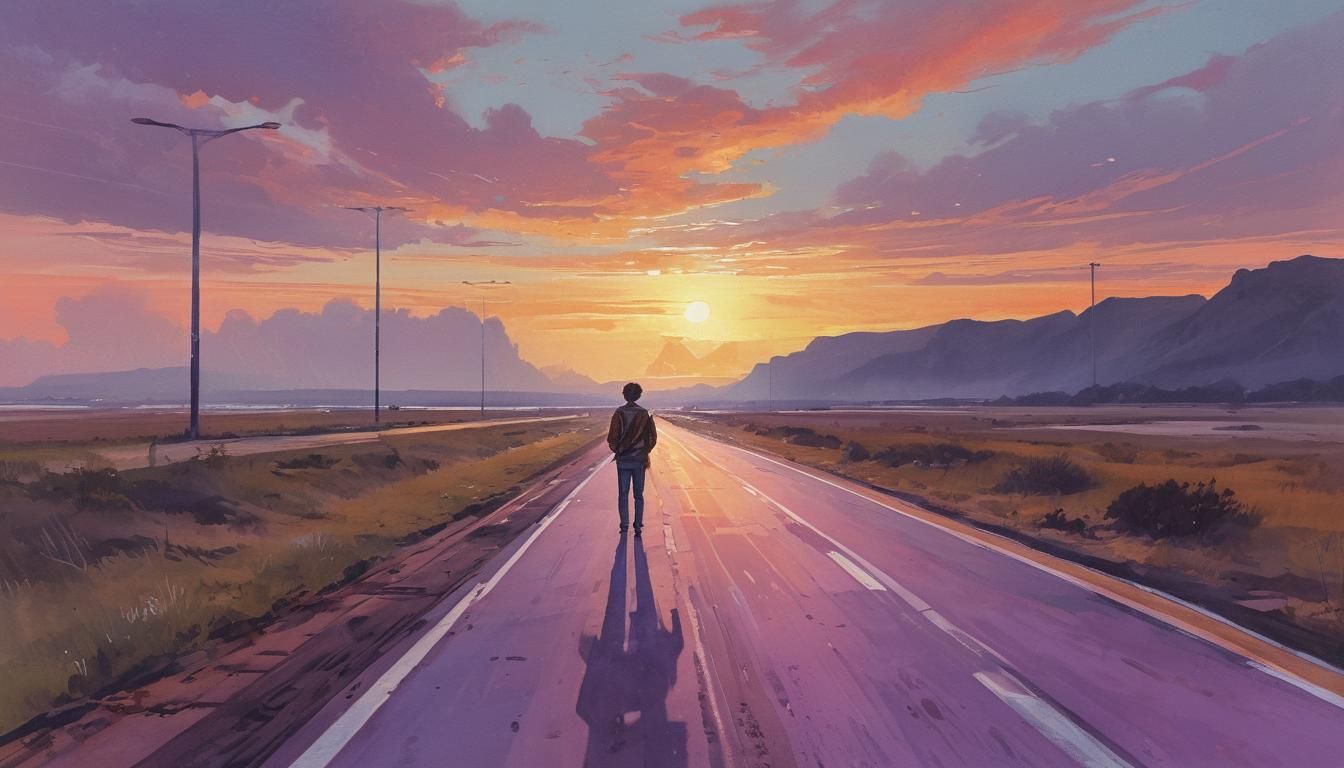 Dreamy Sunset Highway in Watercolor Style