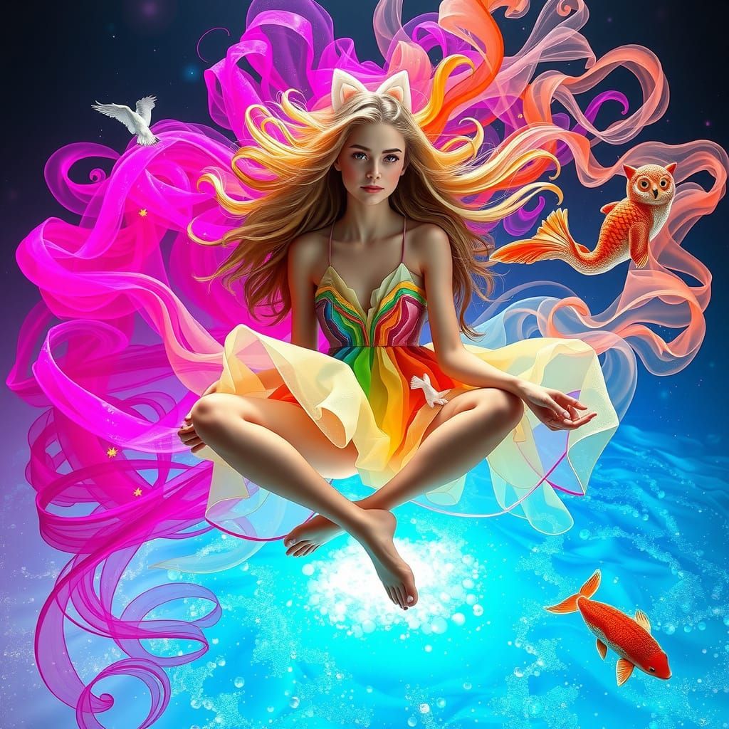 Woman on Soda Ocean in Dreamlike Digital Art
