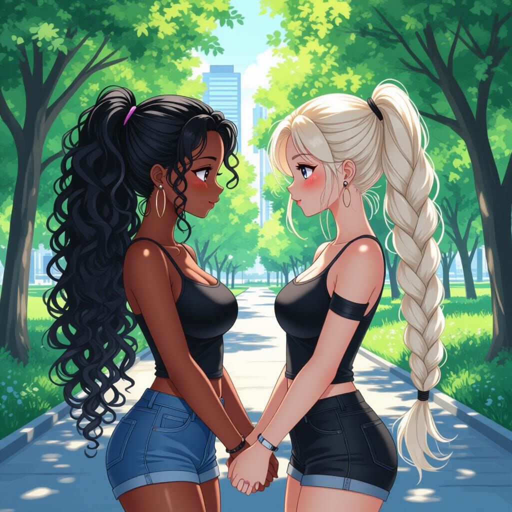 Anime Manga Style: Two Women Holding Hands