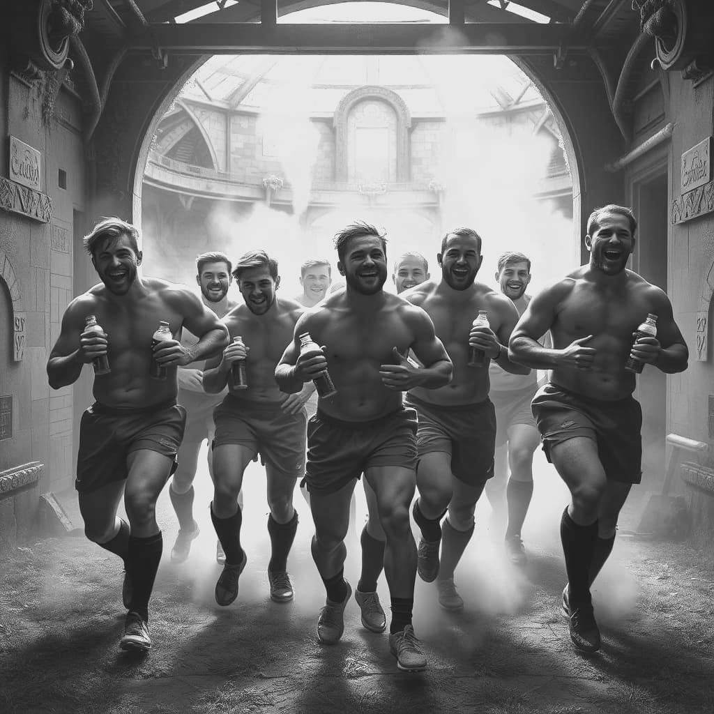 Rugby Lads Celebrate Victory: Detailed Matte Painting