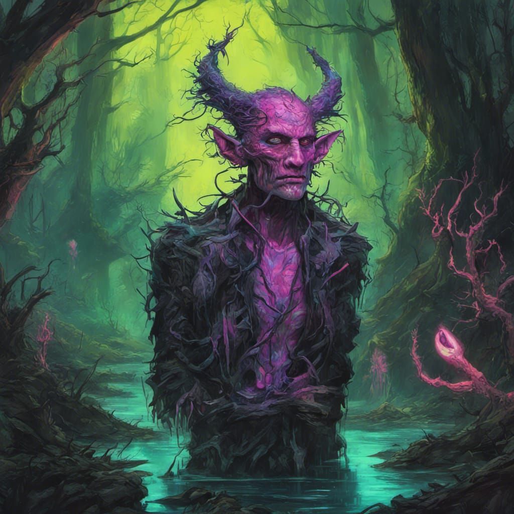 Neon Punk Dryad in Bioluminescent Swamp
