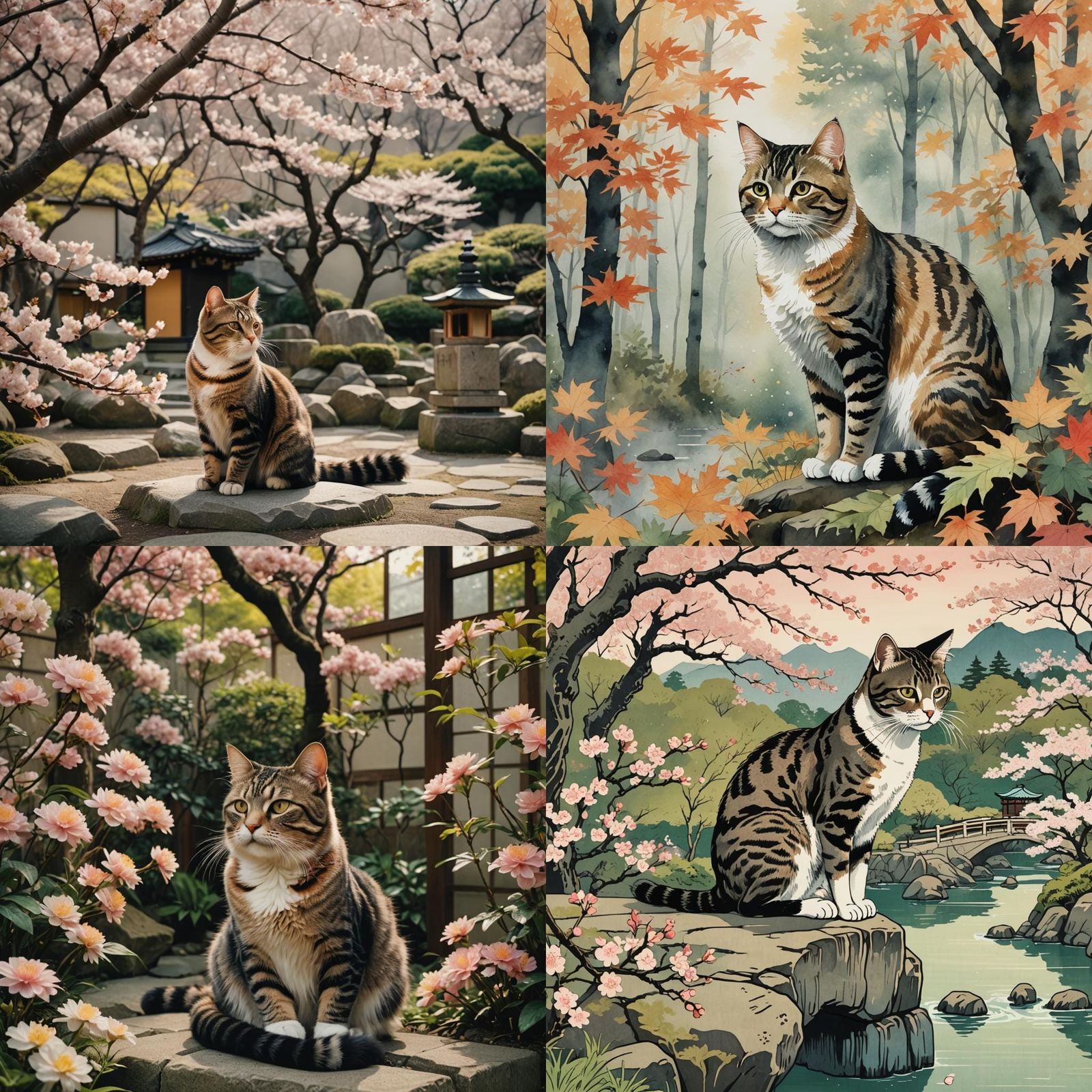 Tabby Cat in Ukiyo-e Style Japanese Art