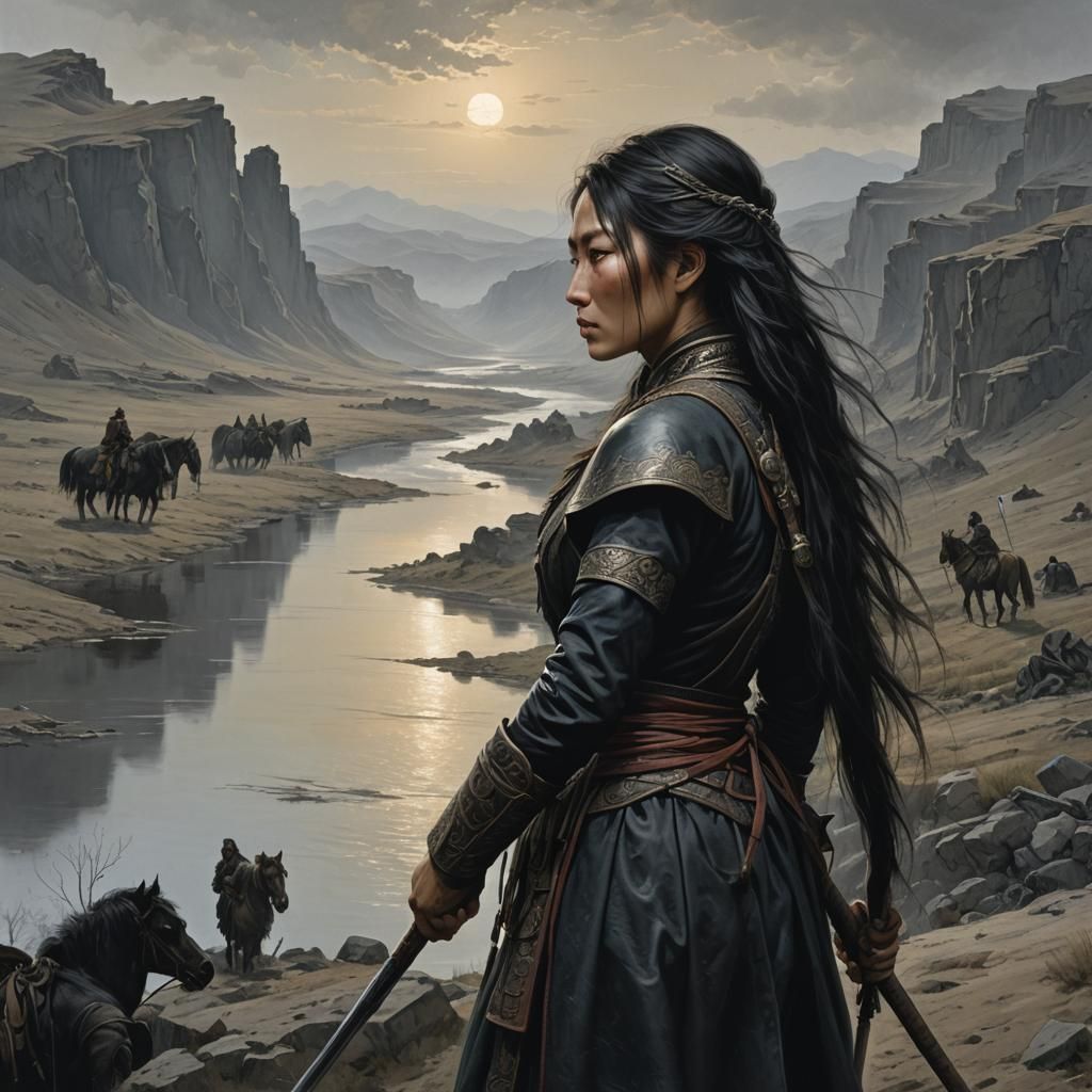 Mongolian Warrior Girl on the Horizon