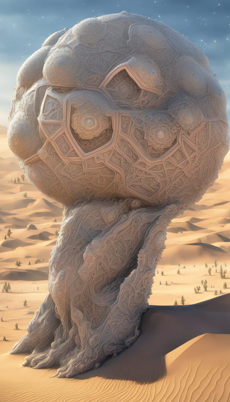 Alien Desert Landscape with Geometric Constellations and Cry...