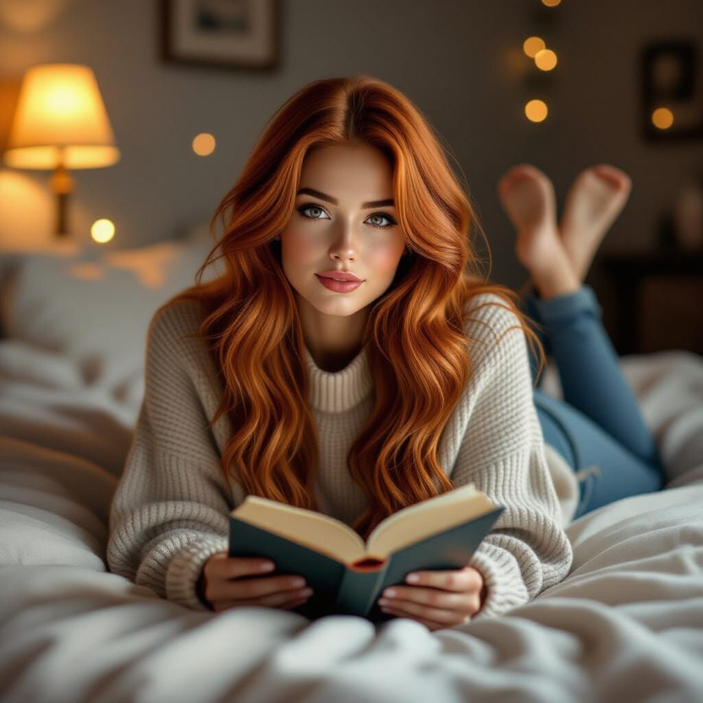 Young Woman Reading a Book in Hyperrealistic Style