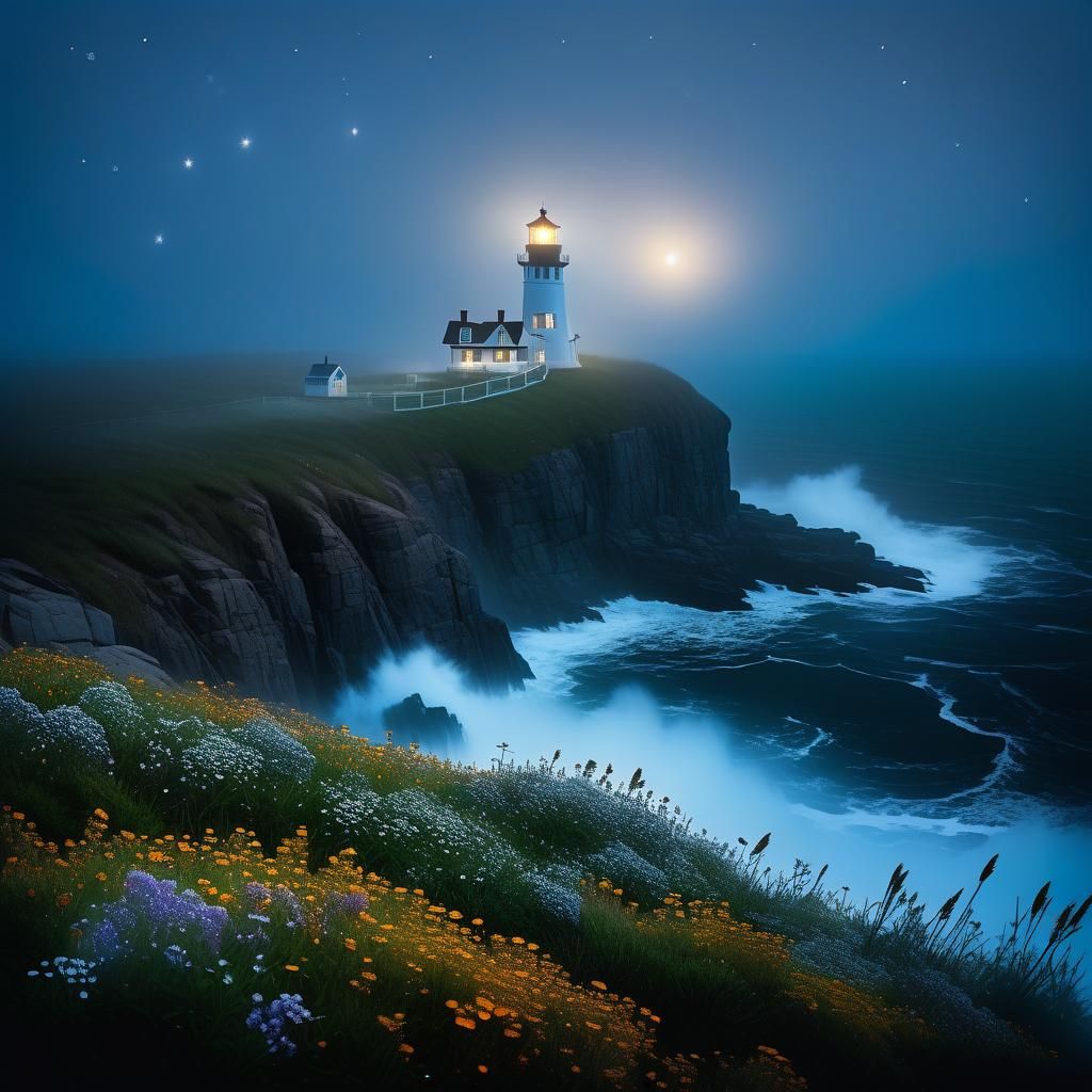 Lighthouse in Mist: Harbor of Light Digital Painting