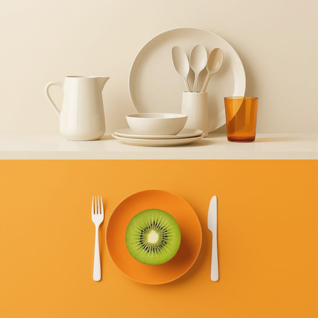 Minimalist Kitchenware and Kiwi in Flat Design Style