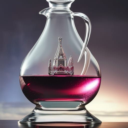 Crystal Decanter with Red Wine in Fantasy Style