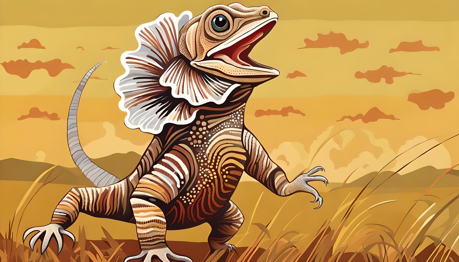 Frilled Lizard in Aboriginal Art Style