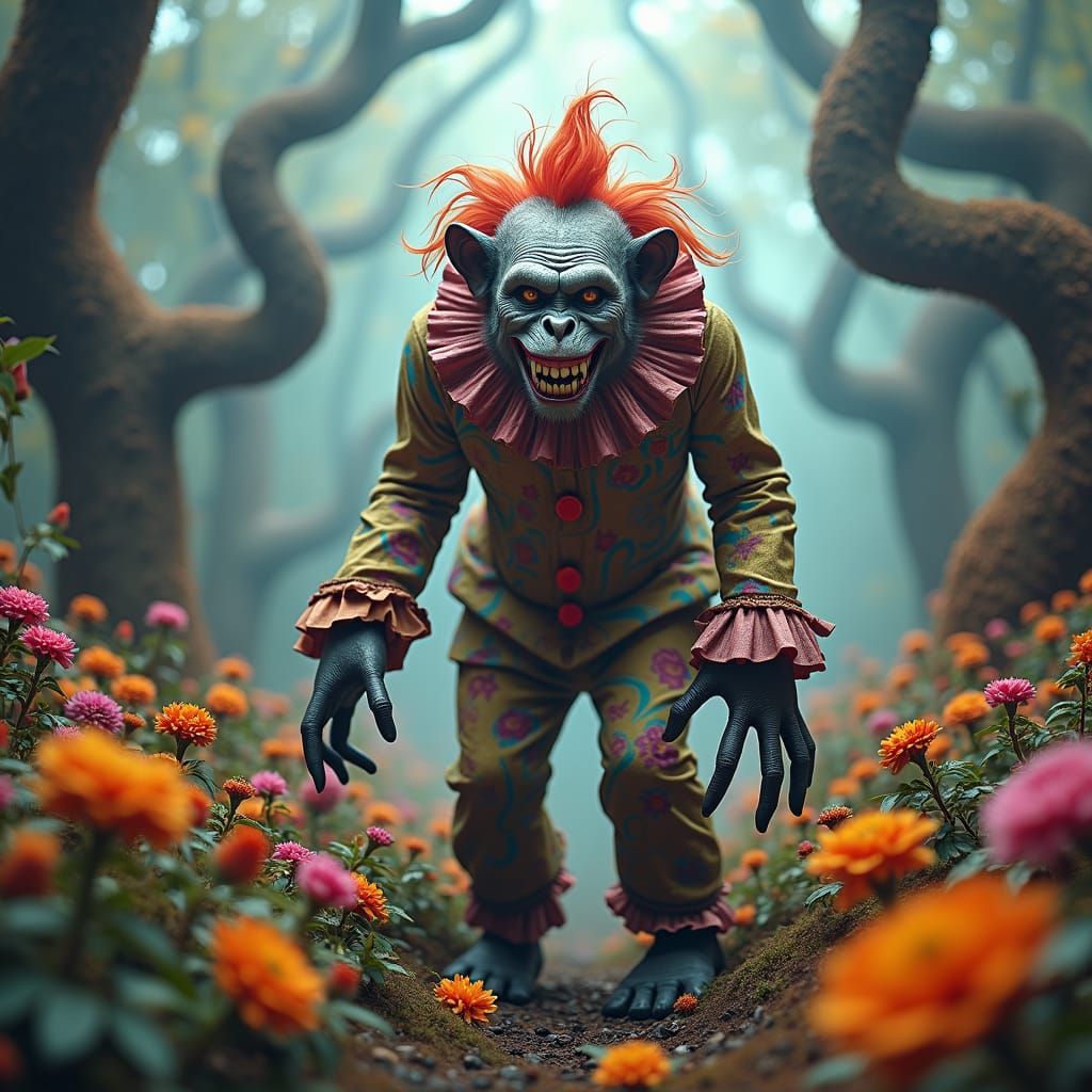 Zombie Monkey Clown in Psychedelic Dreamscape