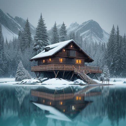 Swiss Winter Cabin in Majestic Snowy Landscape