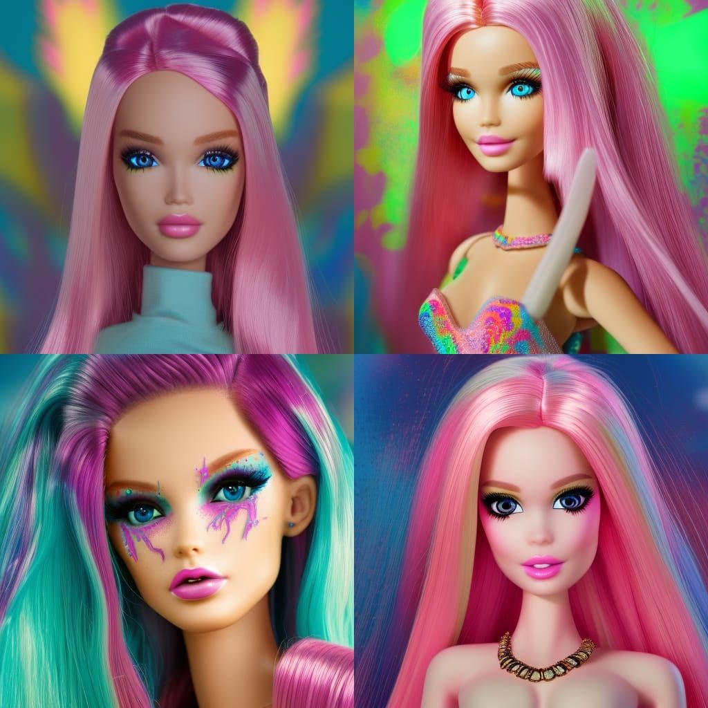 Hyperrealistic Whimsigoth Malibu Barbie Splash Art