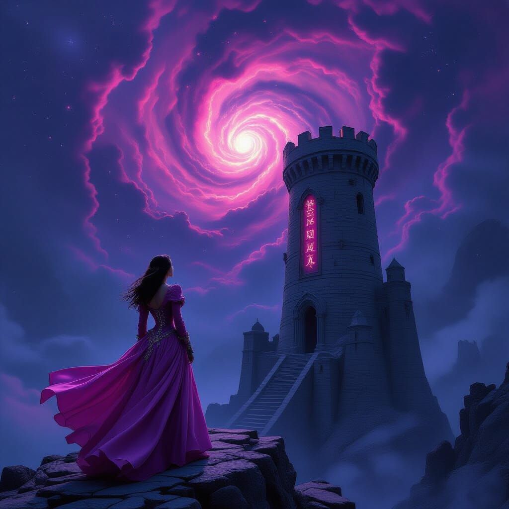 Woman Gazing at Cosmic Horror Nebula