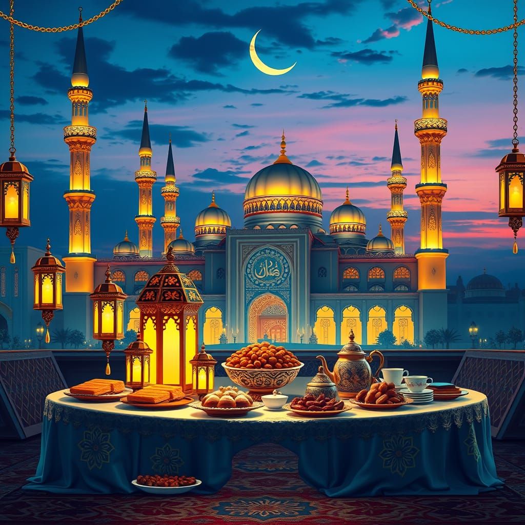 Vibrant Ramadan Bayram Celebration Scene in Traditional Midd...