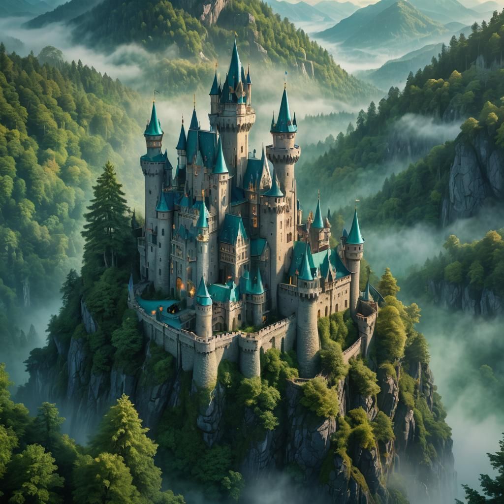Majestic Castle in Mystical Forest: Digital Matte Painting