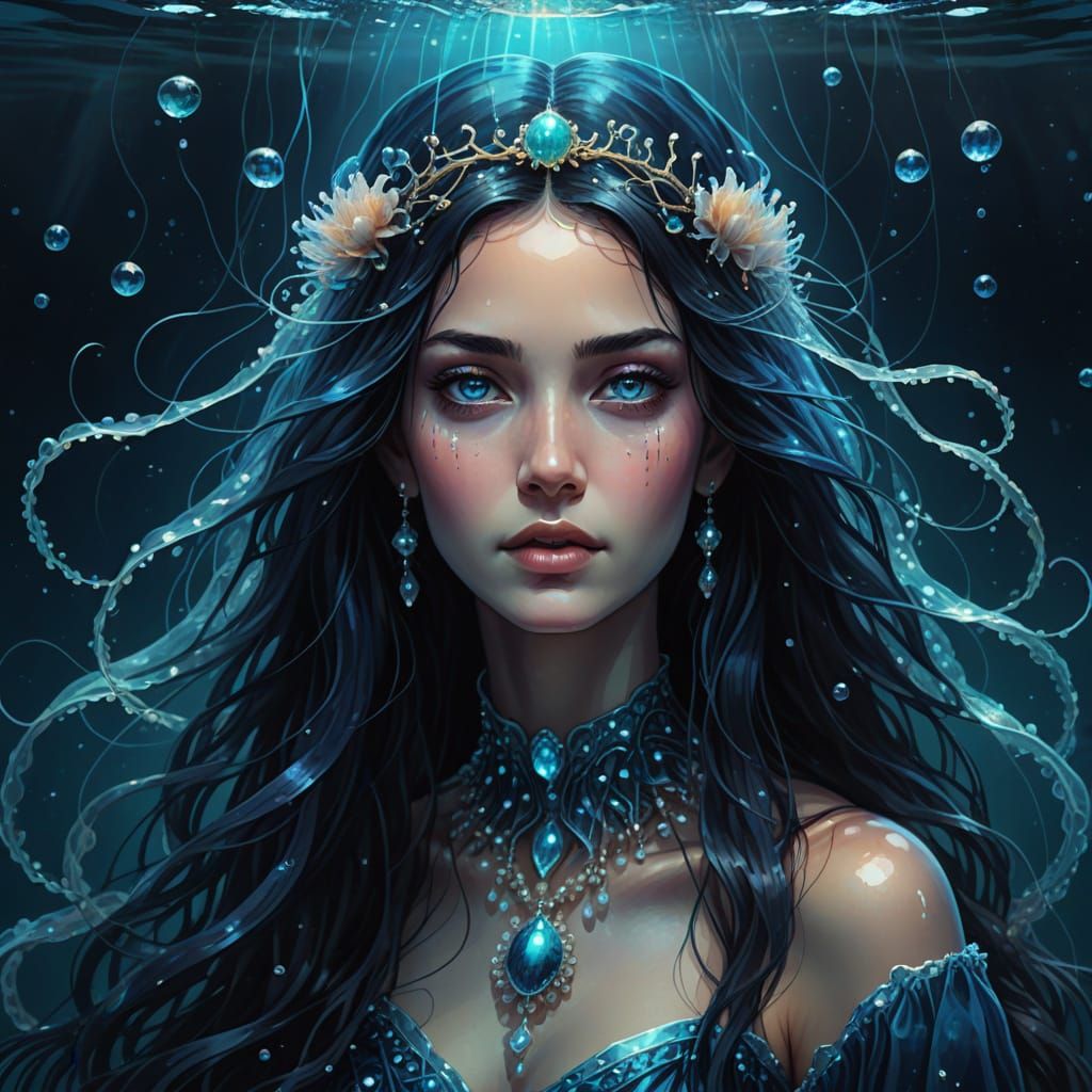Nereid Goddess Deiopea Portrait in Cosmic Ocean Illustration