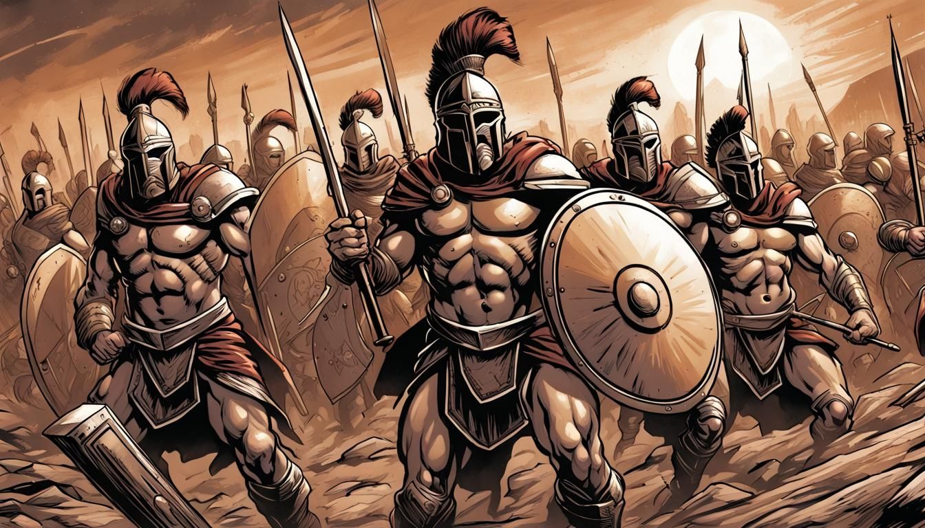 Spartan Hoplites in Comic Book Art Style