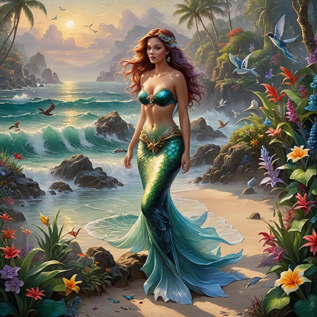 Ethereal Mermaid on Tropical Beach, Fantasy Art
